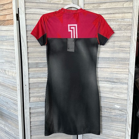 ADIDAS X ALEXANDER WANG Red Black Photocopy Pixelated Mini Dress Shirt Dress XS - Picture 14 of 15